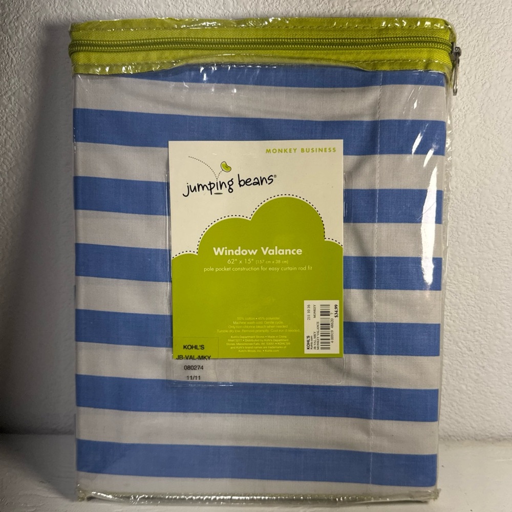 Jumping Beans Blue and White Striped Valance